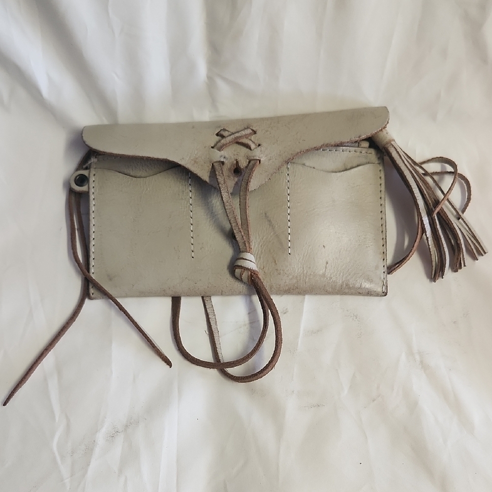 Free People Buffalo Leather Elegant Cream Leather Clutch